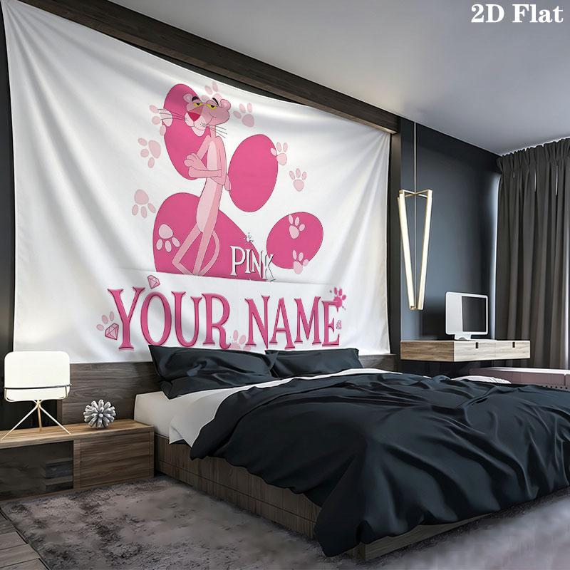 Custom Name,Pink Panther Wall tapestry, aesthetic printed fabric blanket, suitable for bedroom, living room, and home decor.