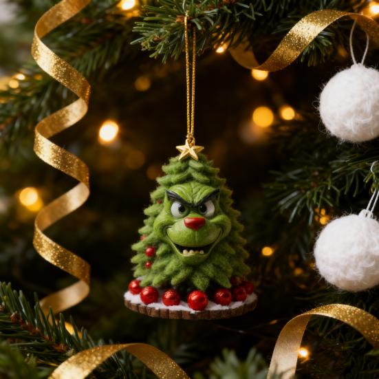 Green Elf Christmas Tree Ornament 2D Flat Acrylic Car Rear Mirror Charm Cartoon Elf Christmas Tree Hanging Pendant for Holiday Tree Window Wall Decor