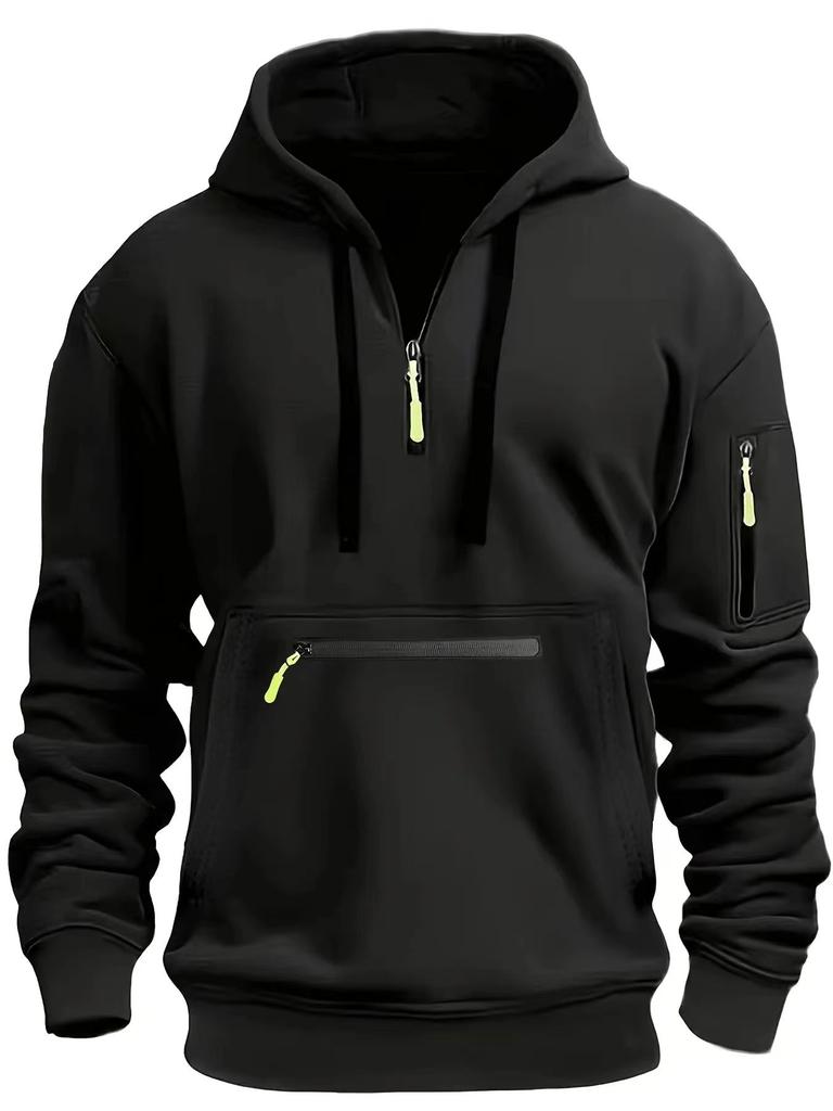 Men's Waterproof Hooded Jacket with Zipper Pocket - Everyday Sportswear for Autumn and Winter