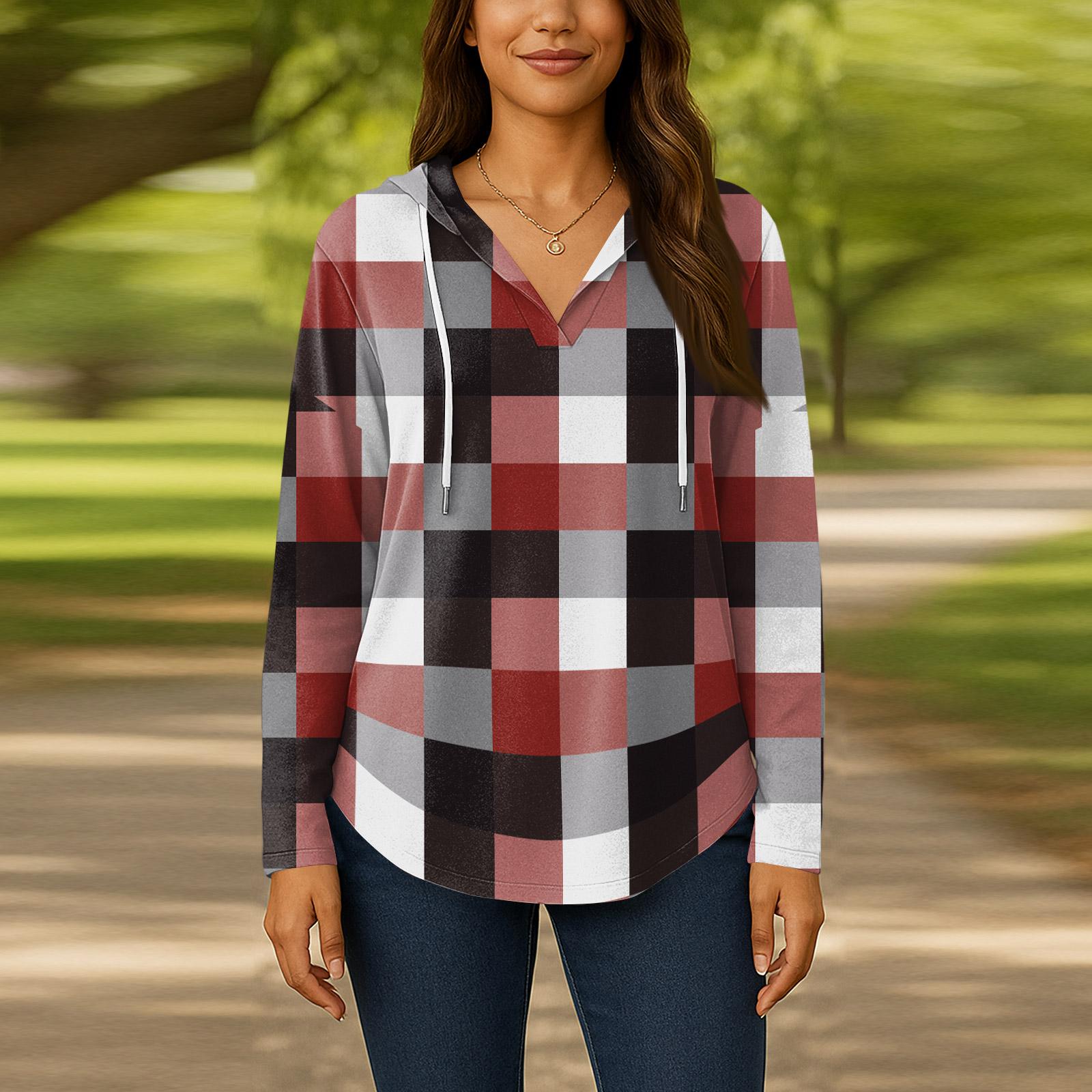 

Женские модные толстовки с капюшоном V-образным вырезом с длинным рукавом и цветочным принтом на шнурке, повседневные свободные пуловеры XL винный