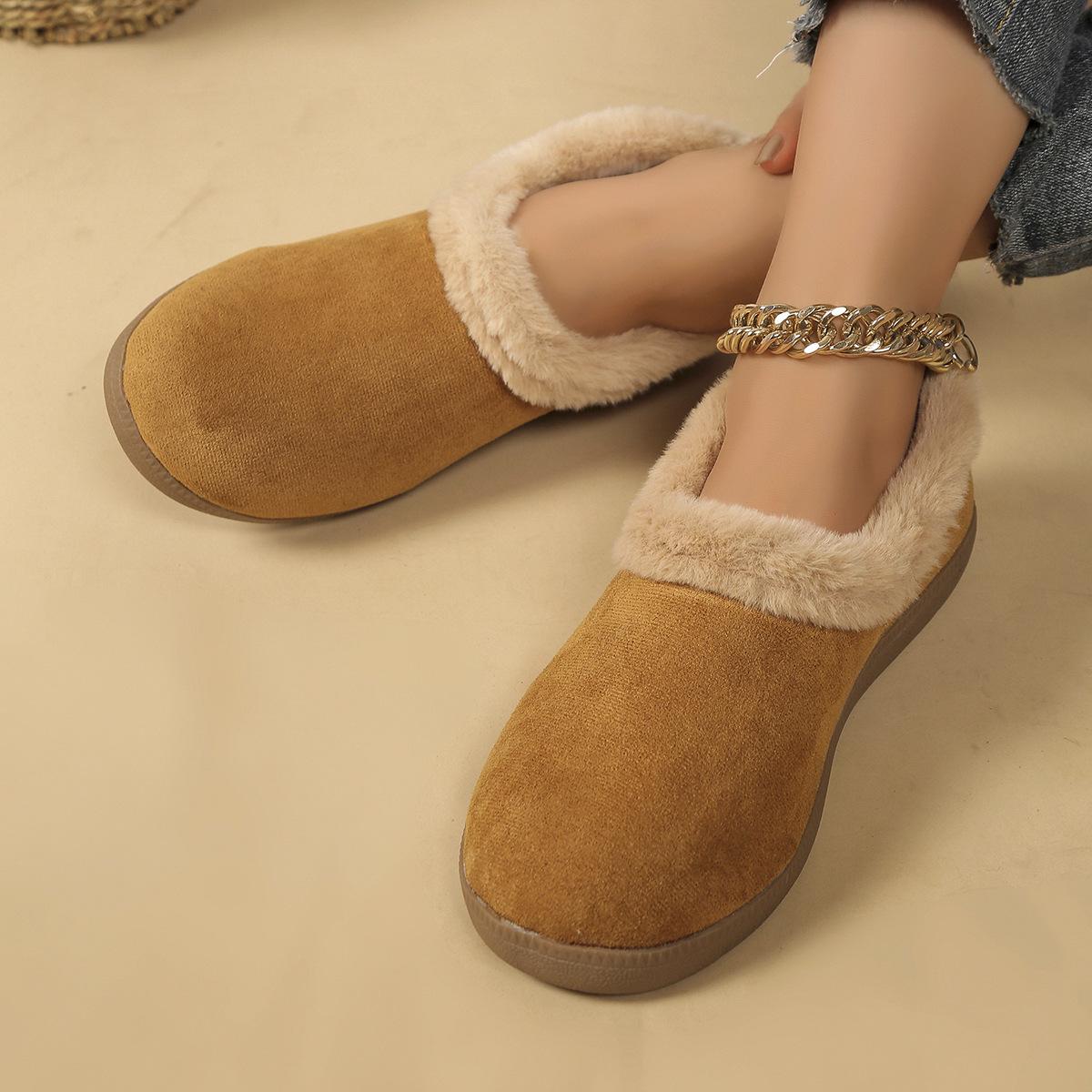 

2025 foreign trade new winter velvet warm one-pedal Doudou shoes fashionable versatile solid color round head flat shoes 43 світло-коричневого кольору