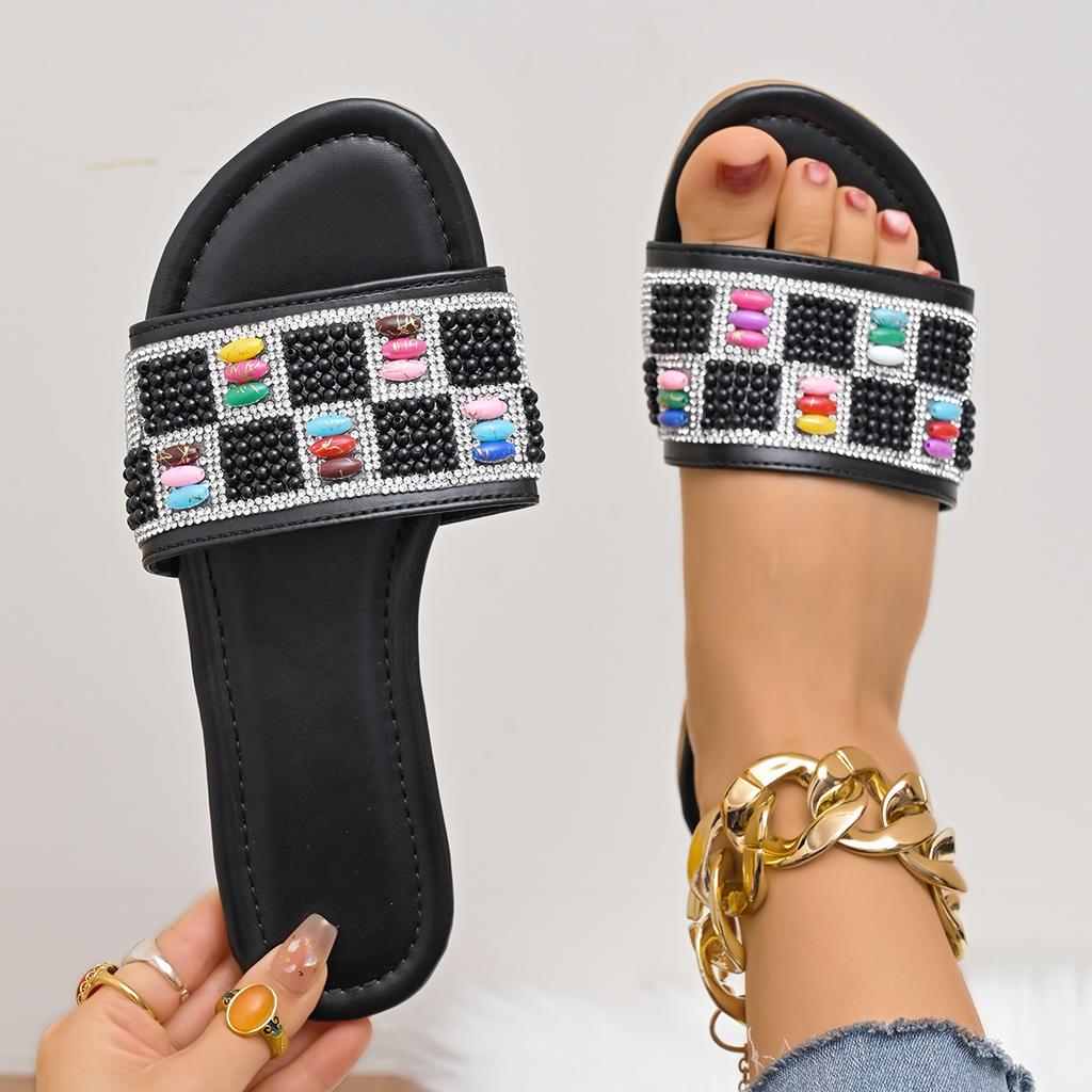 Fashion Women Slippers Summer Fashion Beach Shoes Casual Home Slippers Lightweight  Anti-slip Sexy Square Toe Flat Sandals Slides Women