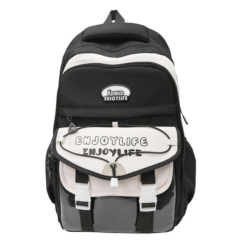 Letter Print Women's Backpack Large Capacity Computer Backpack Color Block Student Schoolbag
