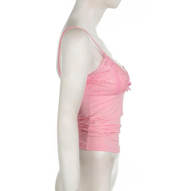 Evropská a americká krajka V-výstřih mašle jednobarevné ramínko sexy hluboký výstřih vesta jednobarevné slim fit top