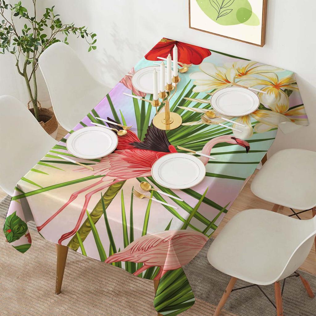 Tropical Flamingo Rectangular Polyester Tablecloth for Dining and Coffee Tables
