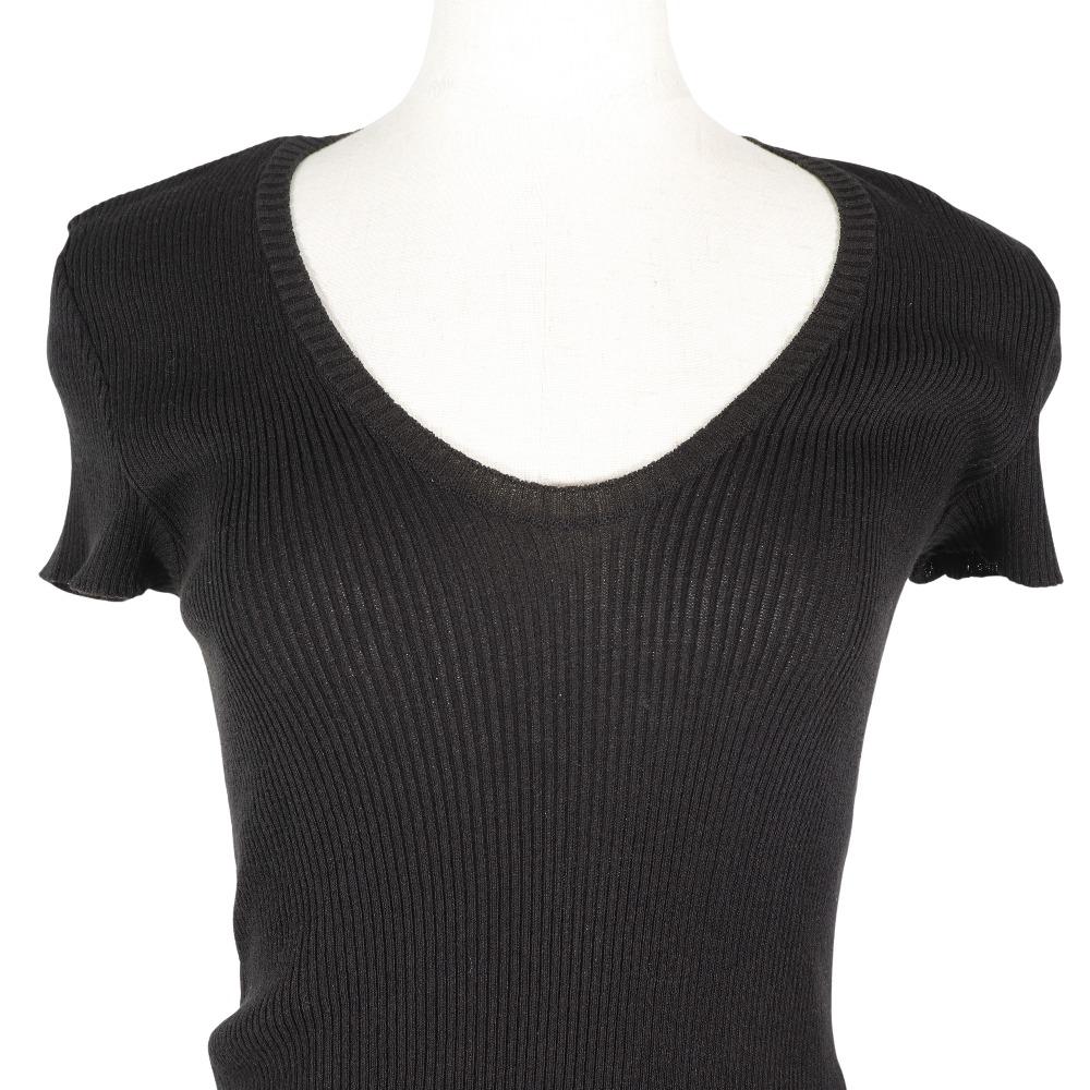 Chanel Short Sleeve Knit P28461K00111 06P COCO Mark Summer Knit Black cotton/Nylon Women Used