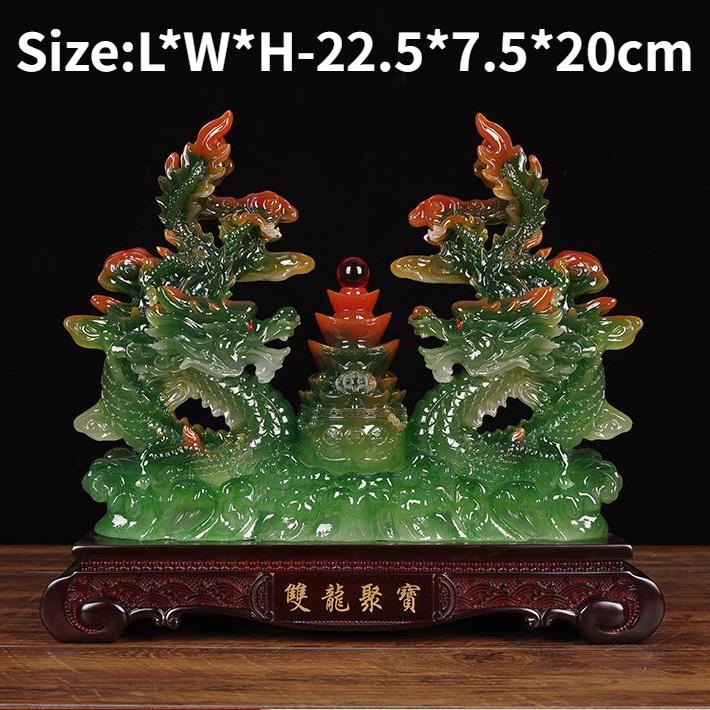 Fengshui Zhaocai Double Dragon Treasure Pot Brings Wealth Green Dragon Decoration Living Room Office Decoration