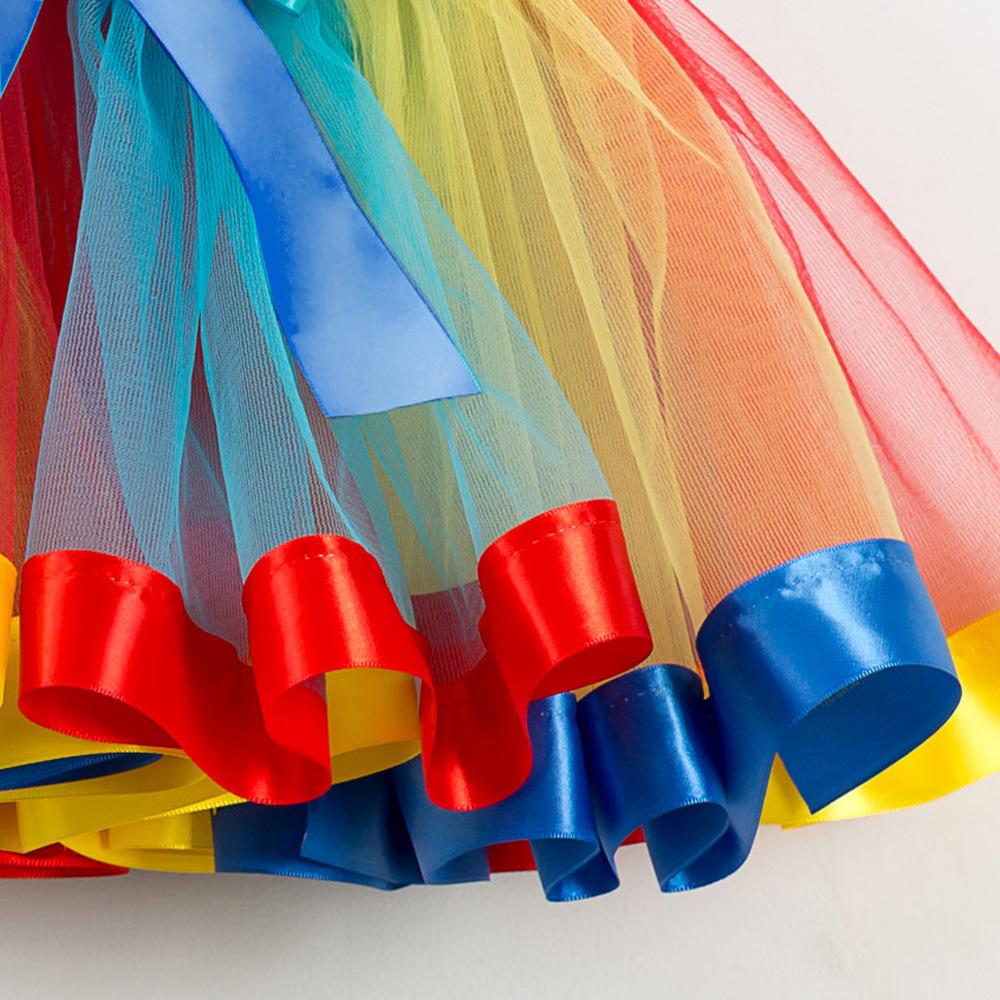 2026 Kids' European & American Rainbow Mesh Dance Tutu Skirt - Lined Half Skirt for Girls