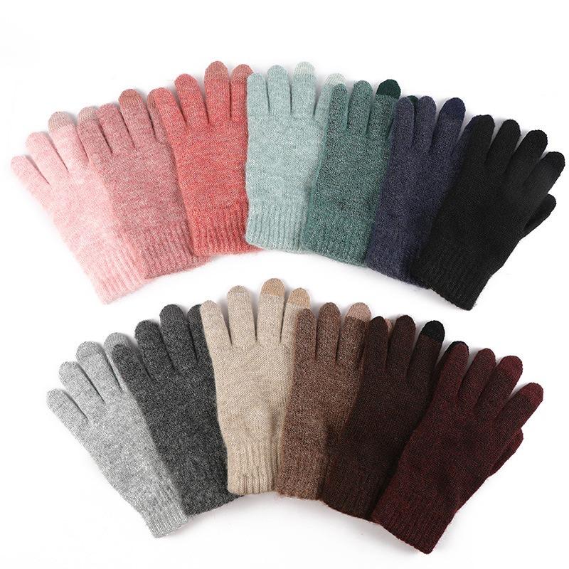 Winter adult thermal gloves women's versatile cold-proof wool plush knitted gloves outdoor riding gloves