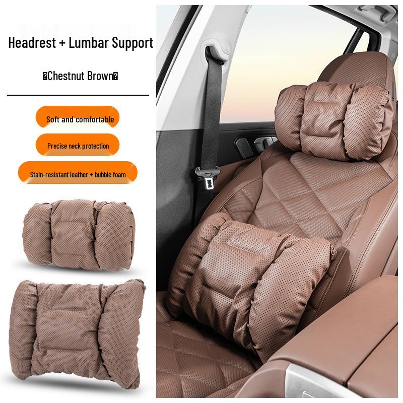 Universal Car Headrest & Lumbar Support Cushion for All Seasons - Fits Tesla & Mercedes