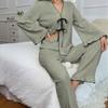 Design Inspired Sleepwear Women's Solid Color V-belt Cardigan Light Luxury Long Sleeved Home Suit Set, Casual, Breathable and Comfortable