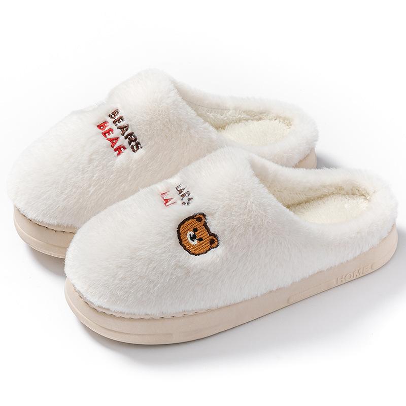 Autumn and winter cotton slippers plush simple couple home indoor plush warm wear-resistant shoes