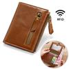 Kohudsolja vax läder plånböcker för män Rfid Retro Casual Dubbel dragkedja Kort slimmad plånbok