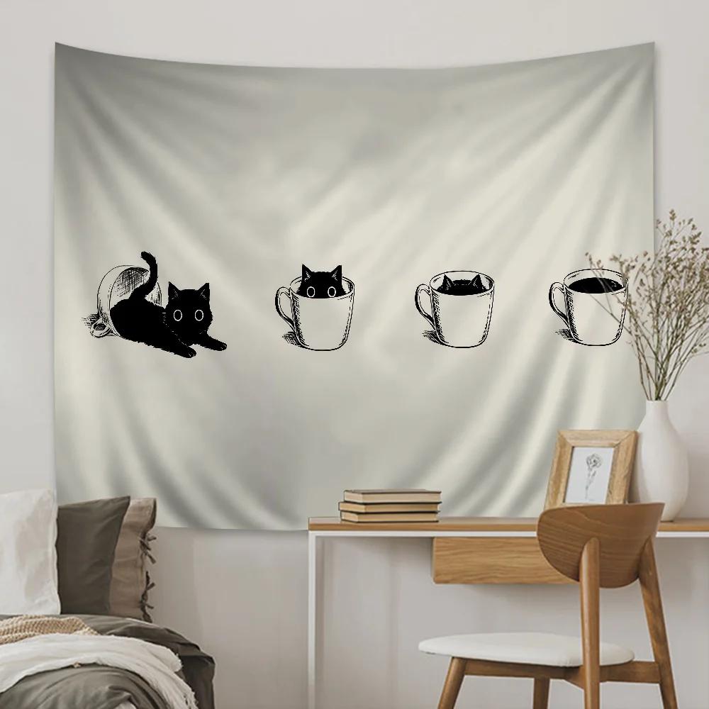 Black Cat Tapestry Anime Tapestry Hanging Tarot Hippie Wall Rugs Dorm Wall Hanging Sheets