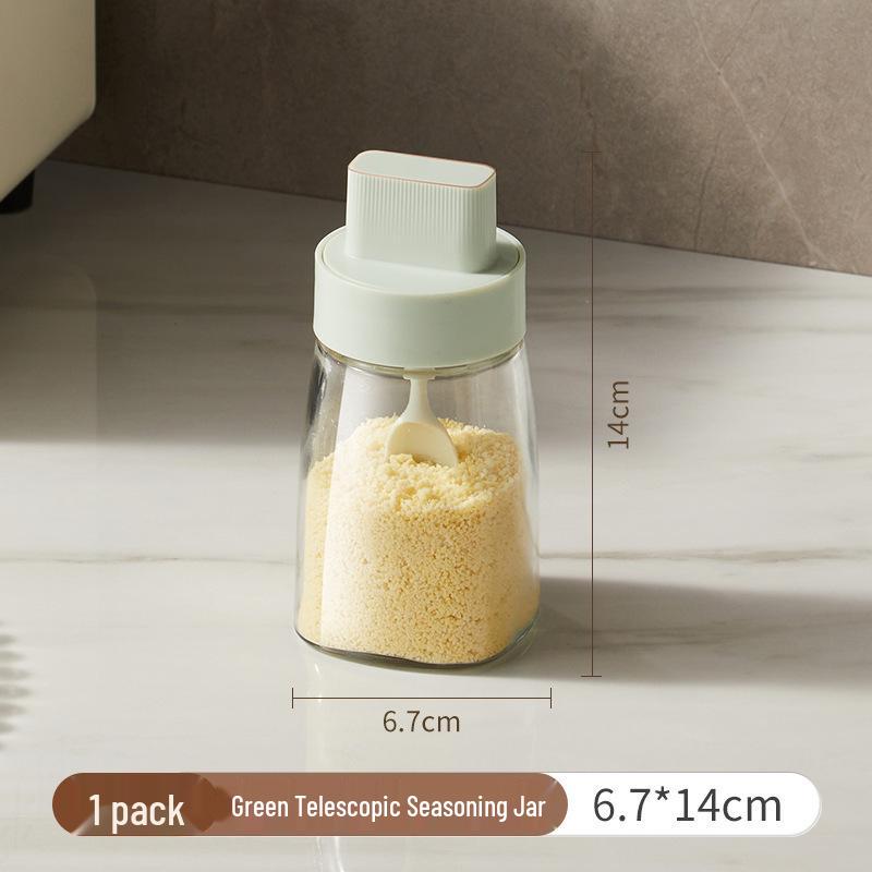 Retractable Glass Spice Jar with Spoon Lid: Sealed Kitchen Seasoning Container for Oil and Salt