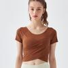 Women's Nude Feel Quick-Dry Yoga Crop Top - Short Sleeve, Sexy & Sports-Ready