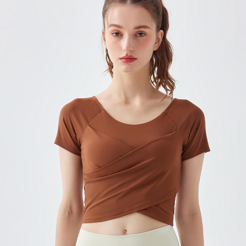 Women's Nude Feel Quick-Dry Yoga Crop Top - Short Sleeve, Sexy & Sports-Ready