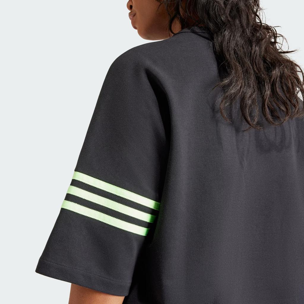 adidas Originals Três Listras Bloco de Cores Corte Solto Manga Curta Ombro Caído Camiseta Mulher Camisetas Preto IU2499