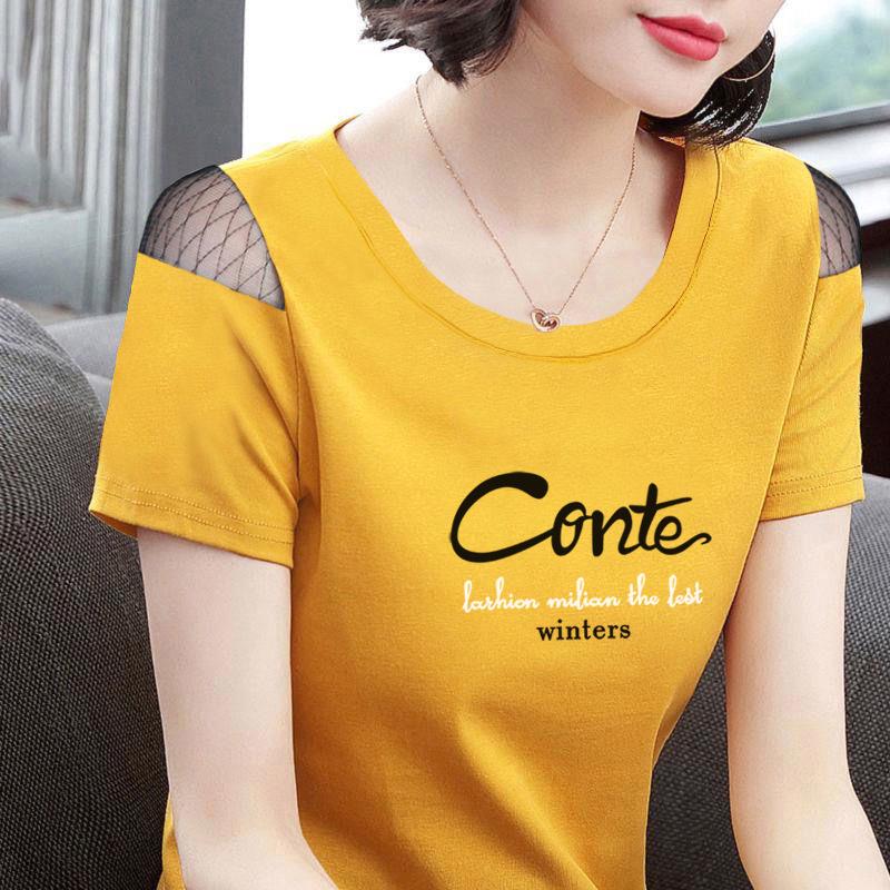 

Женская хлопковая футболка с открытыми плечами, свободного кроя, с круглым вырезом - Летний топ в корейском стиле, больших размеров L (90-105 jin)