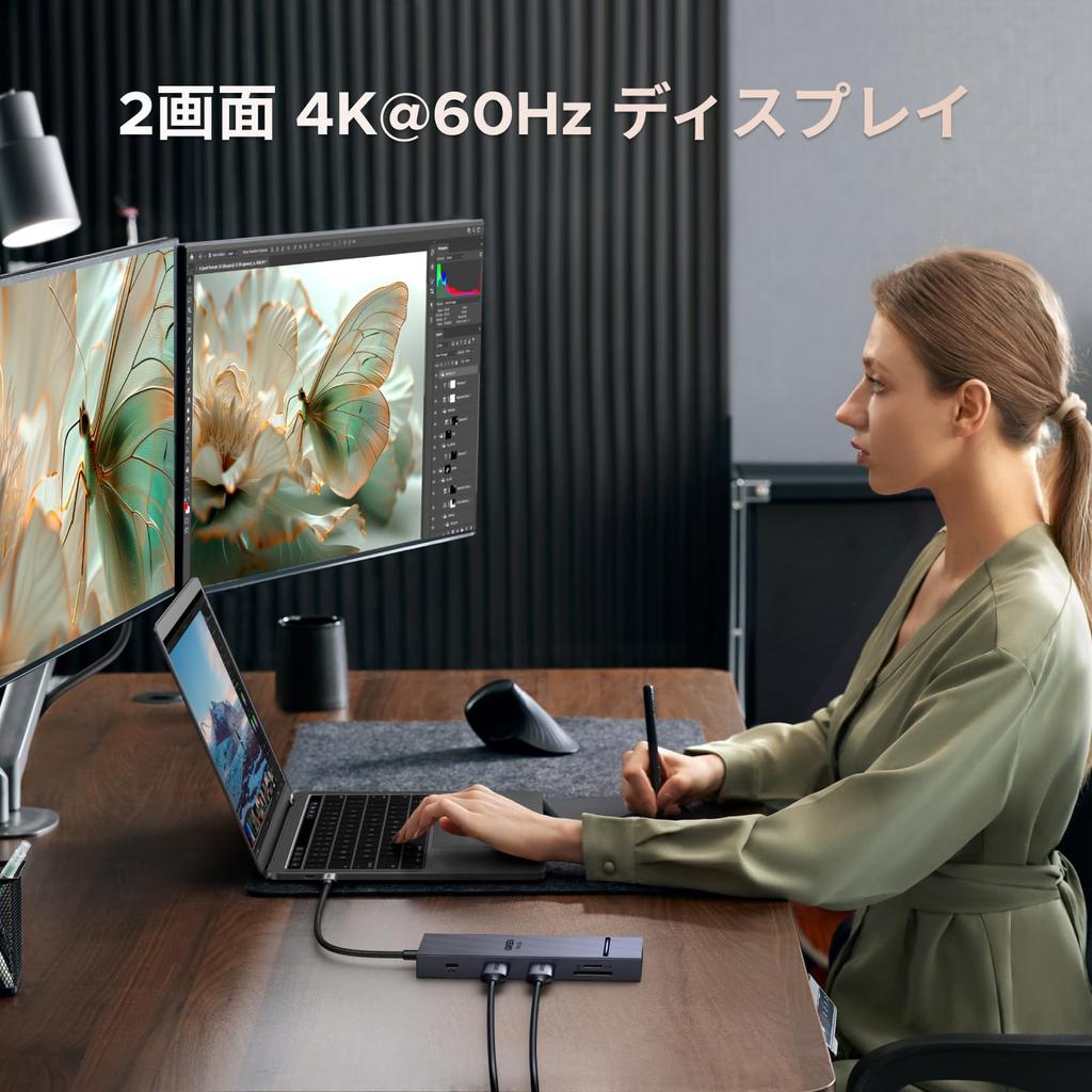 UGREEN Revodok USB C Docking Station with USB C Two HDMI USB 10Gbps Data Transfer Two 100W PD Fast 1Gbps Ethernet Micro and TF Card Compatible with