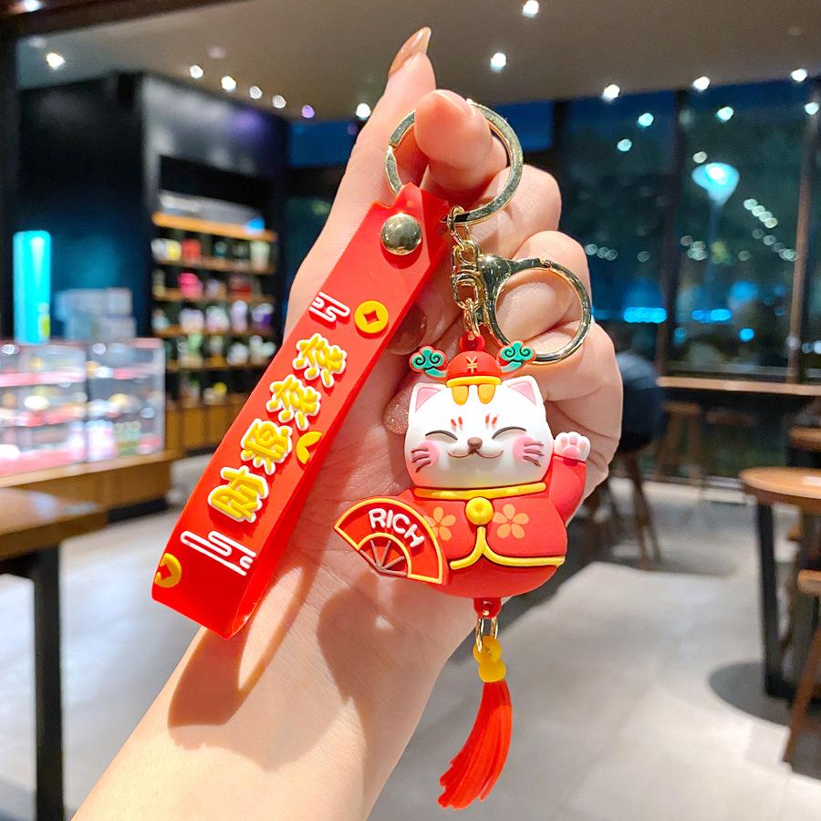 Cute Cartoon Get Rich And Lucky Cat Keychain Tassel Doll Car Key Chain Pendant Night Market Stall Gift