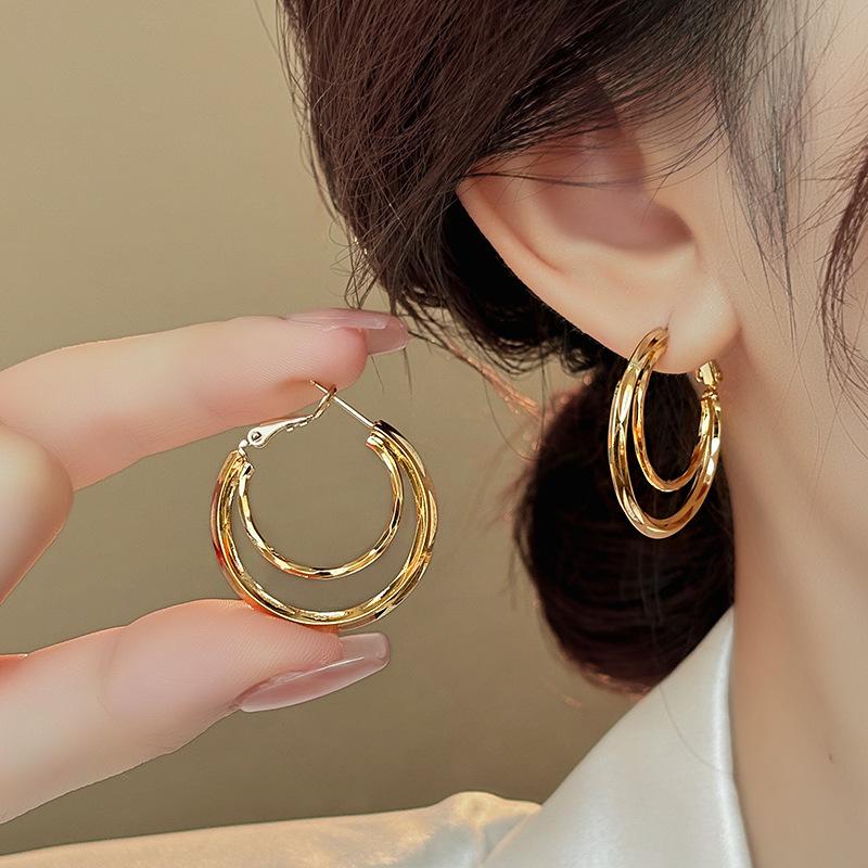 New Trendy Gold Color Circle Hoop Earrings for Women Exaggerated Metal Geometric Multilayer Round Earrings Jewelry Gifts