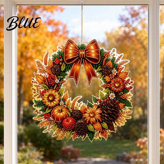 Elegant Holiday Ornament Fall Pumpkin Sunflower Wreath Hanging Decor Acrylic Hand Painted Unique Festive Decor Window Ornament Thanksgiving
