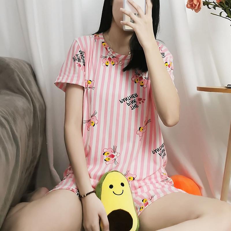 GMXIA Summer Pajama Women's Round-neck Thin Short-sleeved and Short Pants Cartoon Cute Girls' Youthful Home Wear Set