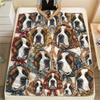 1PC Retro Pet Puppy Print Flannel Blanket, High quality All Seasons, Home Decor, Warmth and Comfort, Perfect for Christmas Gifts