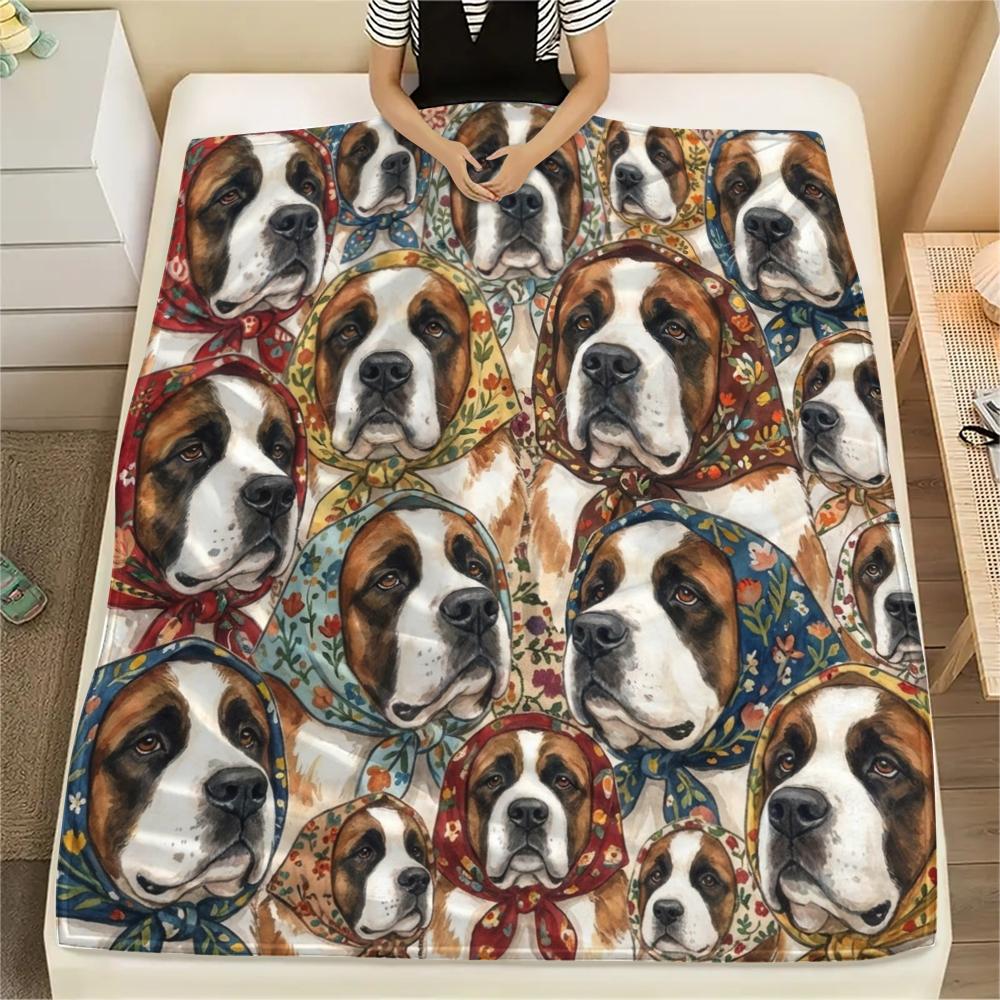 1PC Retro Pet Puppy Print Flannel Blanket, High quality All Seasons, Home Decor, Warmth and Comfort, Perfect for Christmas Gifts