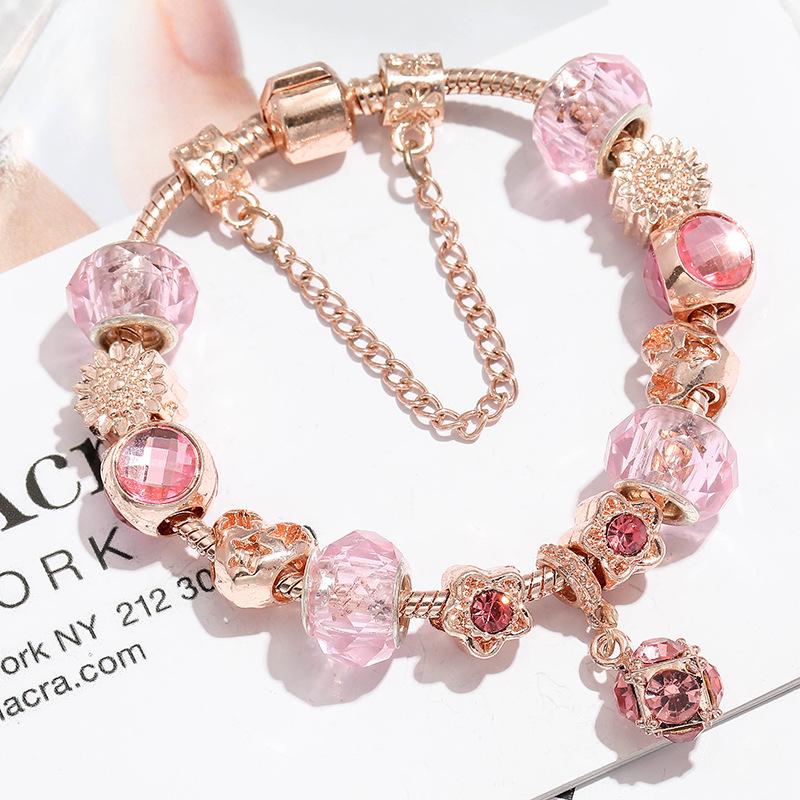 Pan's Blue Crystal Dream Catcher Rose Gold Ladies Bracelet