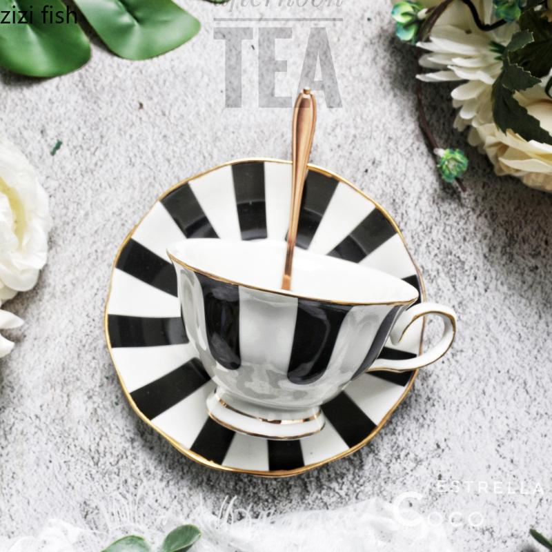 Black White Polka Dot Striped Coffee Cup Ceramic Water Cups Afternoon Tea Mug Oat Breakfast Cup Milk Mug Flower Tea Cups Teapot