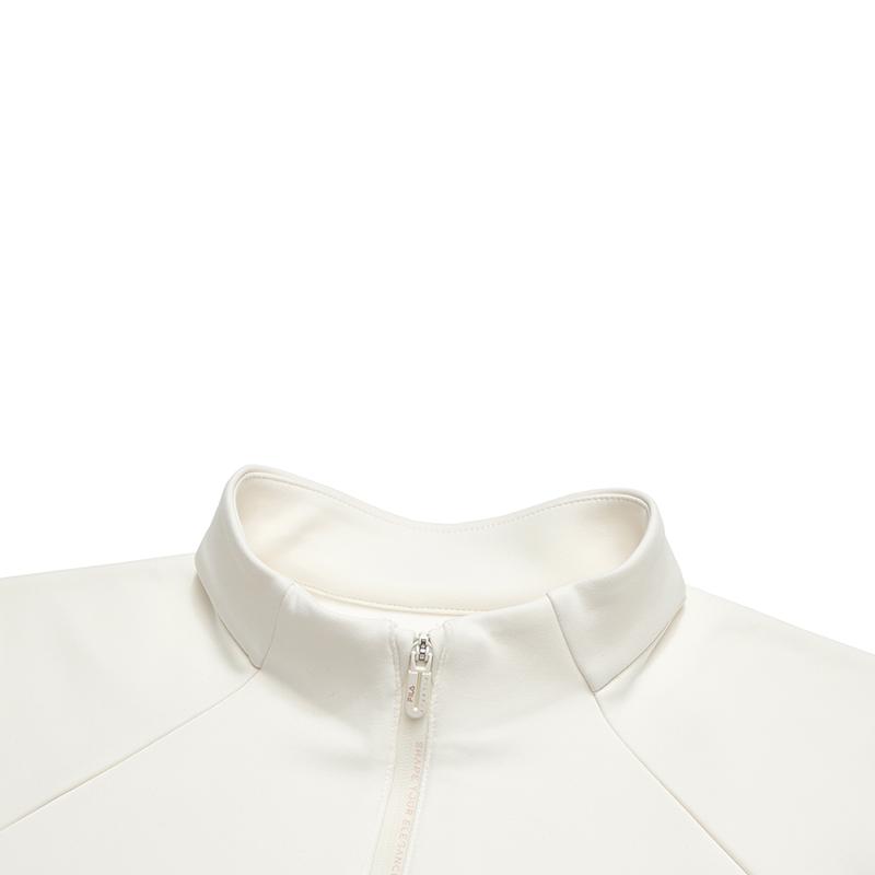 Fila Fitness Series Fleece Version Simple Sports Training Comfortable Versatile Warm Long Sleeve T-Shirt Women Tops Egrets-White A11W611219FWT