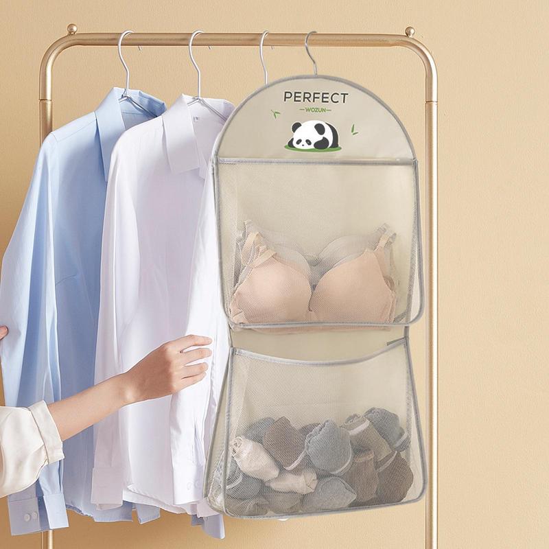 Mesh Pockets For Bra 2-Layer Mesh Organizers Bag With Hook Breathable Anti-Slip Closet Storage Pouch For Cruise Shower Cabin