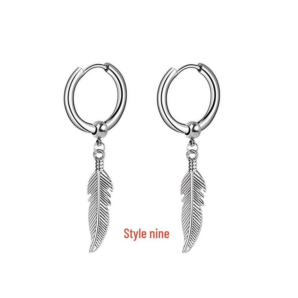 Korean Punk Black Titanium Steel Tassel Chain Cross Ear Clip Earrings
