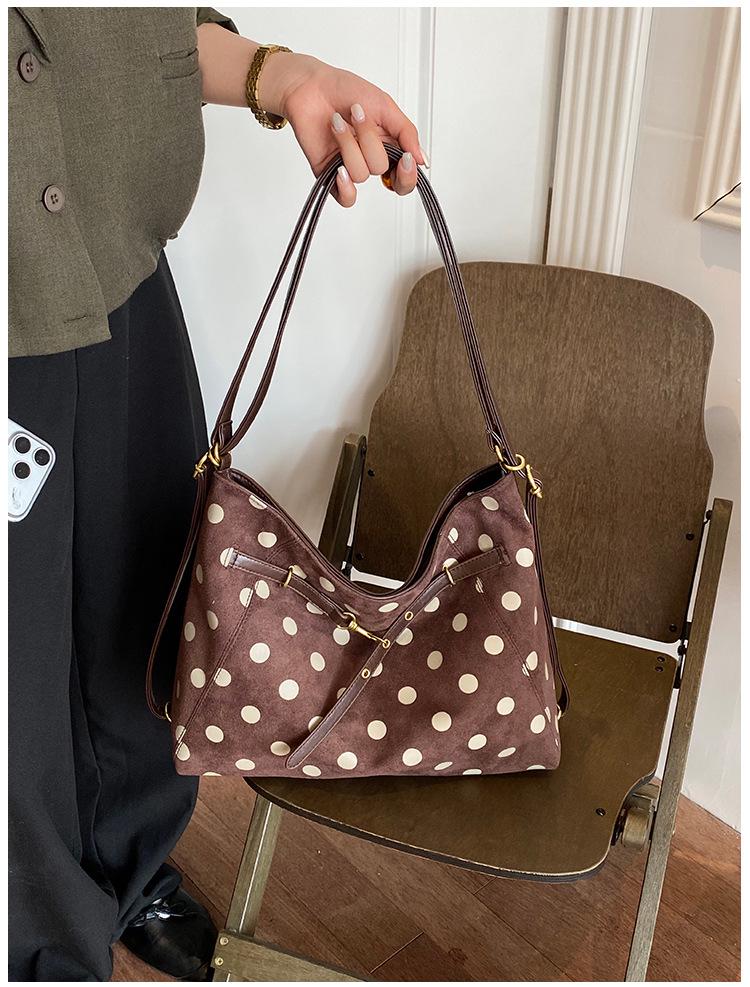 Korean Style Large Capacity Polka Dot Canvas Shoulder Bag for Women