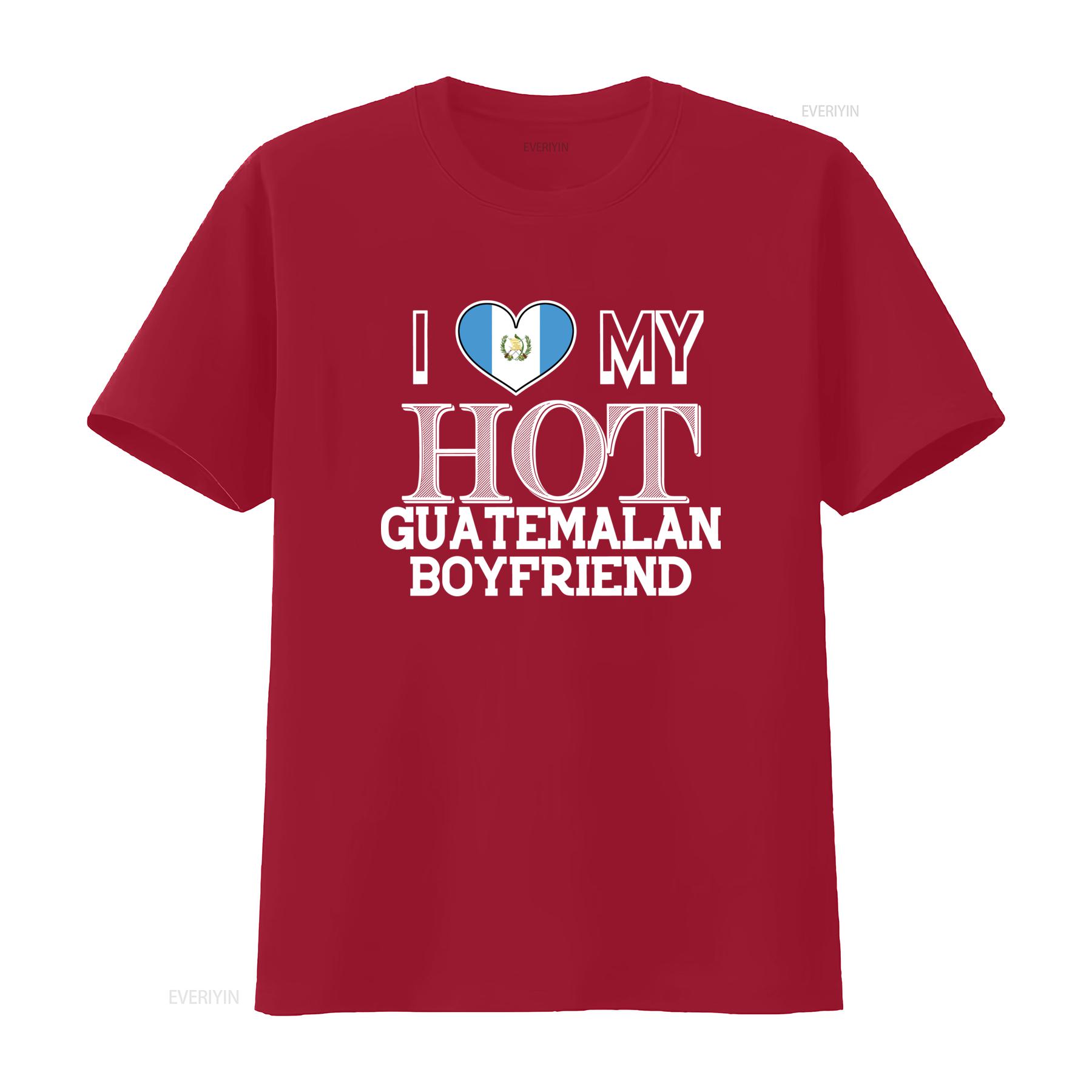 I Love My Hot Guatemalan Boyfriend Guatemala Flag Country T Shirt Casual vintage Washed Comfortable graphic homme Soft S