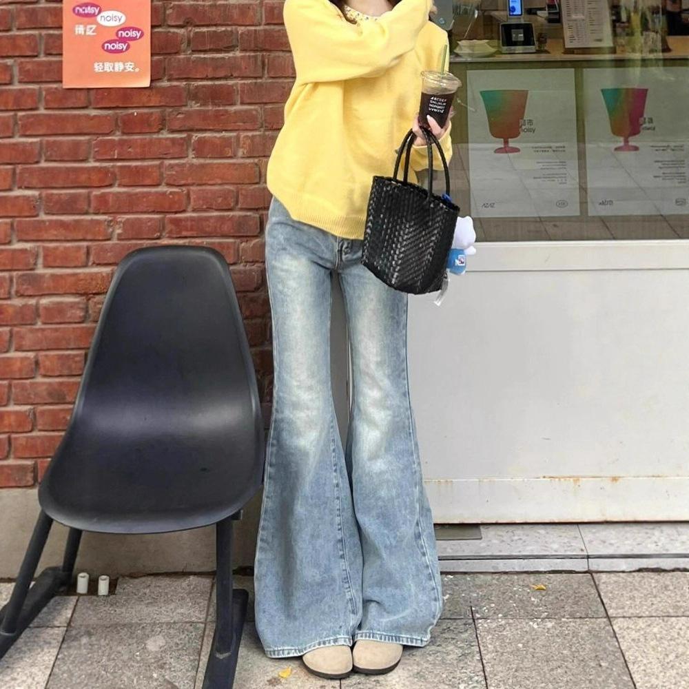 Retro Micro Flare Jeans Female Spring and Autumn Big Yards Loose Straight Narrow Version of The Wide-legged Flare Long Trousers Long Denim Pants