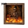Gothic Bedroom Decor DIY Lighted Halloween Ghost Shadow Box Kit, Wooden Frame LED Warm Light, Style Interior Lighting Memory with Crystal Glass Panel,