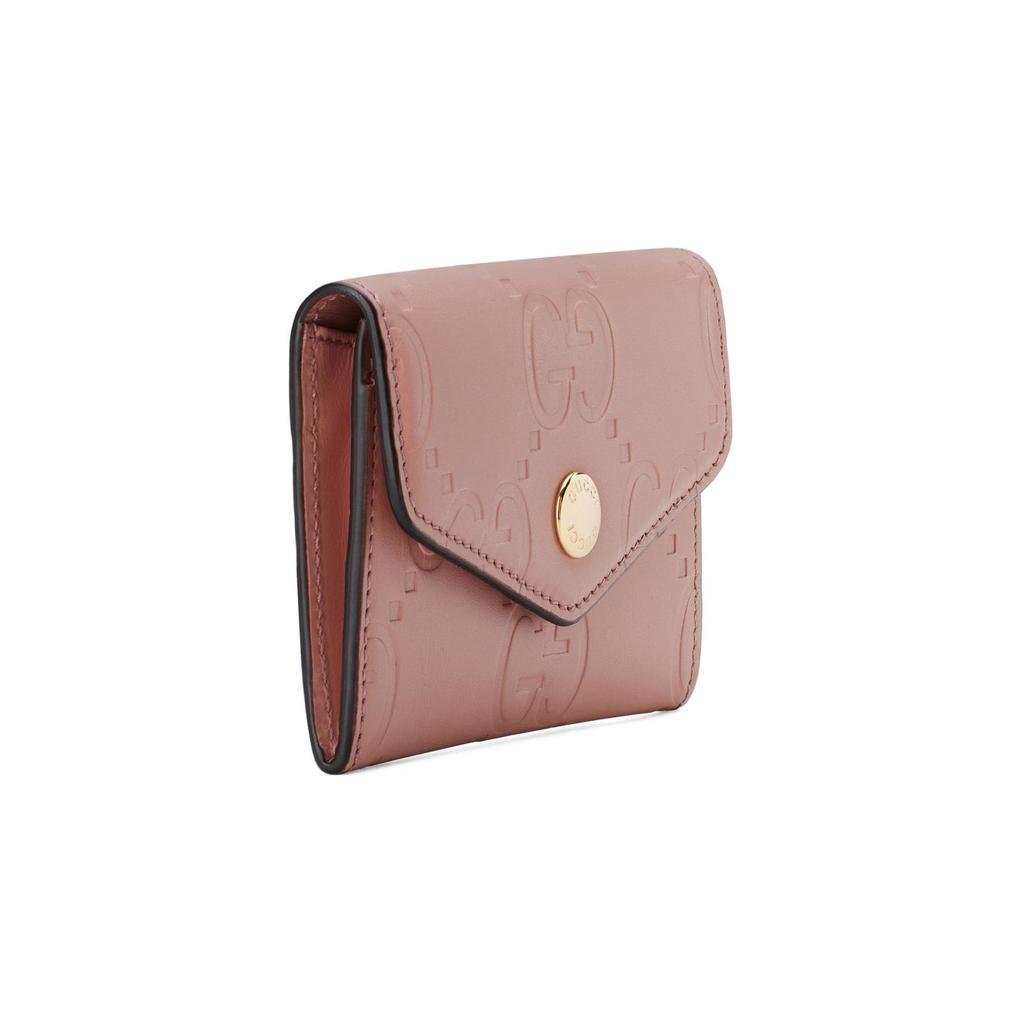 Gucci GG Embossed Dusty Pink Leather Bifold Wallet For Women Daily Use