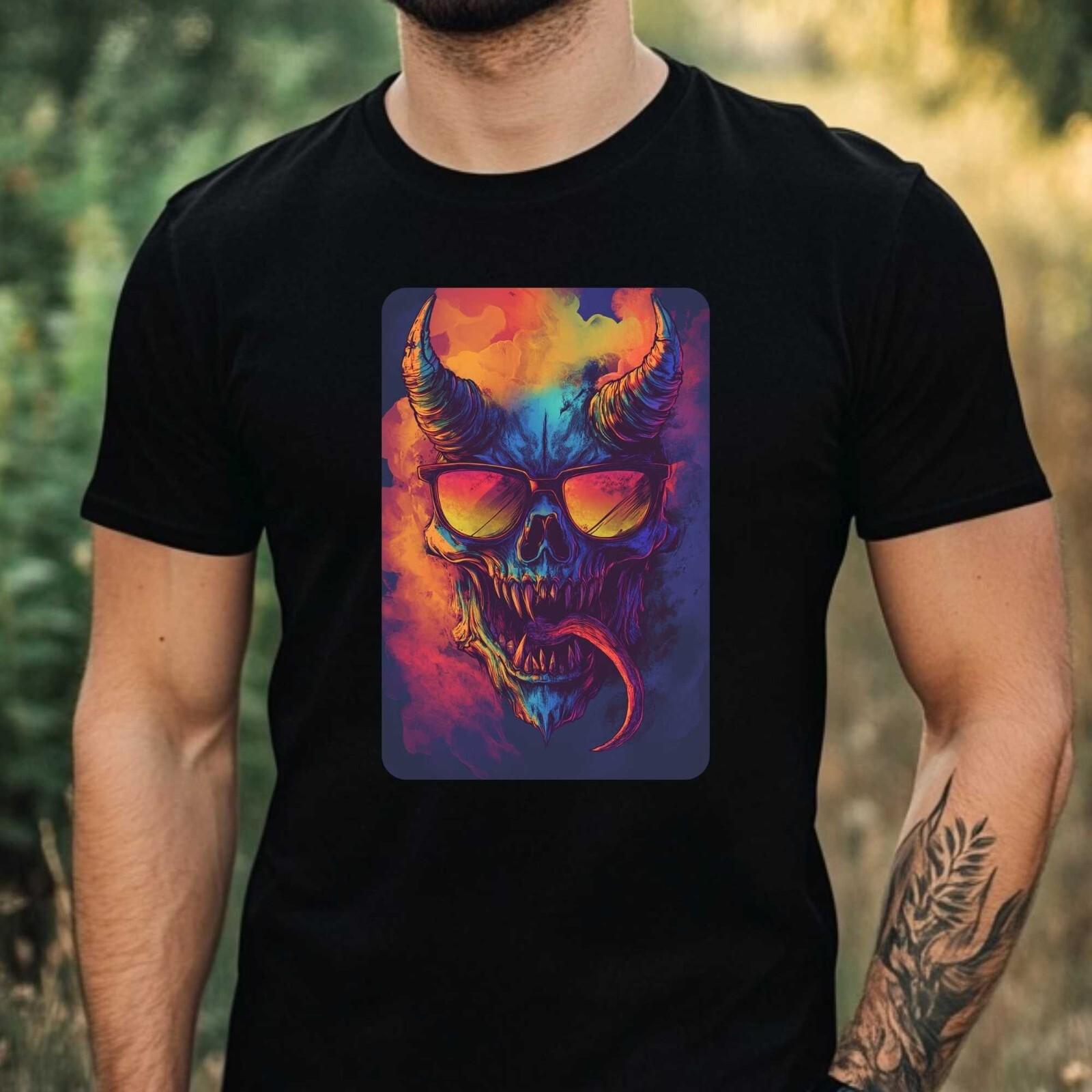 Mens Demon Sunglasses Print Cotton T-Shirt Size XS to 5XL- S