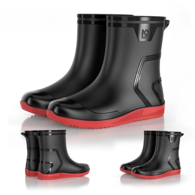 Mid Calf Spring Autumn Farming Men's Rain Boots Original Garden Adult Waterproof and Non-slip Teenagers Wide Toes Gum Male Shoes
