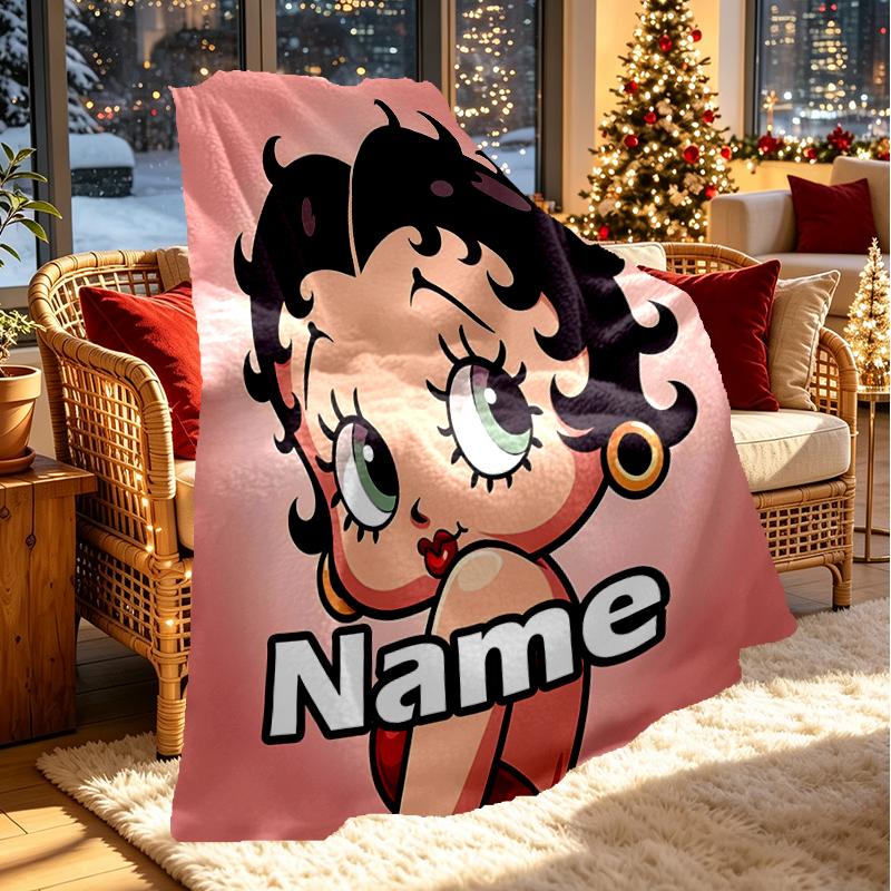 Custom Name Personalized Betty Boop Print Blanket, Home Decor, Bedroom, Sofa, Camping, Couch, Gifts for Birthday Christmas