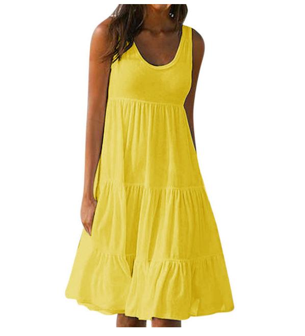 Women's Sleeveless Round Neck Patchwork Beach Dress - 7 Colors, 8 Sizes
