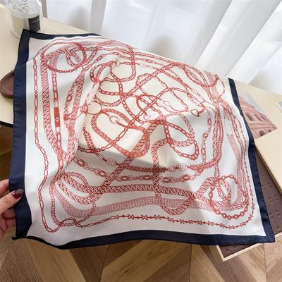 Chain Temperament Simulation Silk Printing Silk Scarf Small Square Scarf High-end Shawl Sunscreen Neck Scarf Headscarf Female