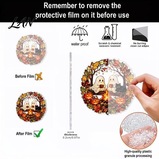 Pumpkin Party Decor Halloween Acrylic Hanging Decoration, Cartoon Ghost Ornament with Bell Bell, Suncatcher for Indoor Outdoor Holiday Ornaments