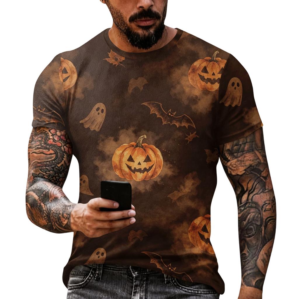 Men's Halloween Graphic Short Sleeve T Shirt Loose Fit Casual Summer Daily Top Spider Web Skull Print Comfortable Tee