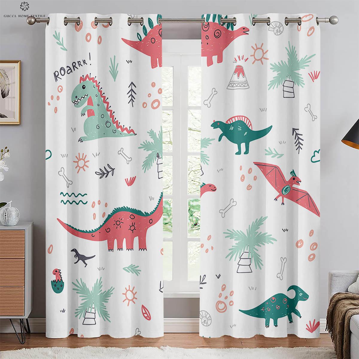 

Милые шторы с принтом мультяшных животных и динозавров, 100% полиэстер, для спальни, гостиной, кабинета, детской комнаты, декоративные шторы, 2 штуки W70xH100(CM)x2PCS&Grommet Top