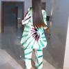 Women Plus Size Two Piece Coordinated Outfit Round Neck Three Quarter Sleeve Irregular Hem Top Printed Wide Leg Trousers
