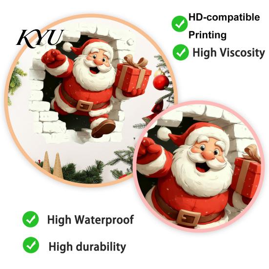 Decorative Window Film Christmas Santa Wall Stickers, 3D Claus Reindeer Break-Through Self-Adhesive Seasonal Decor Decal, Removable Stickers